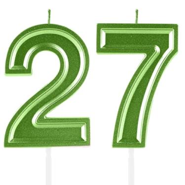 Imagem de Velas de aniversário de 27 anos, numerais verdes, 27, enfeite de bolo, decoração para meninas e meninos, tema de aniversário, festa de casamento, artigos para celebração