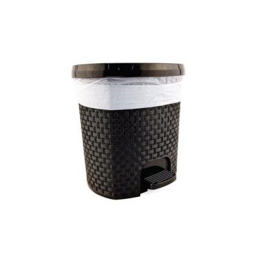 Imagem de Lixeira Rattan Com Tampa Abertura Pedal Plástico Capacidade de 6 Litro