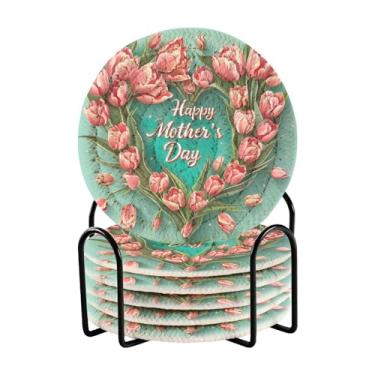 Imagem de Qilmy Conjunto de 6 peças de copos de tulipas coloridas bonitas ou porta-copos de bar para bebidas, porta-copos de fazenda ou porta-copos de mesa rústicos, porta-copos modernos de algodão para o