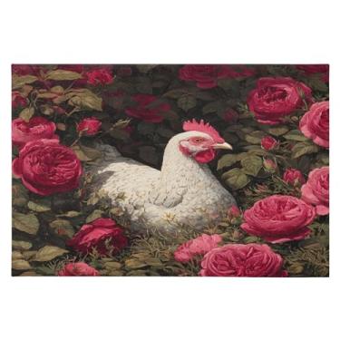 Imagem de Tapete de área 60 x 90 cm, macio, lavável, antiderrapante, com revestimento de borracha, galo, rosa, para sala de estar, quarto, decoração de casa