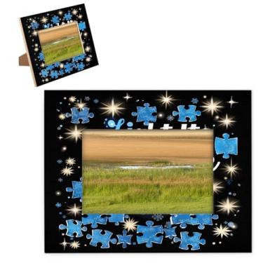 Imagem de hongjinglin Porta-retrato de 28 x 35,5 cm, moldura azul de madeira com palavra autismo, moldura para pendurar na parede e na mesa, para decoração de casa e amigos da família, ideias de presente de