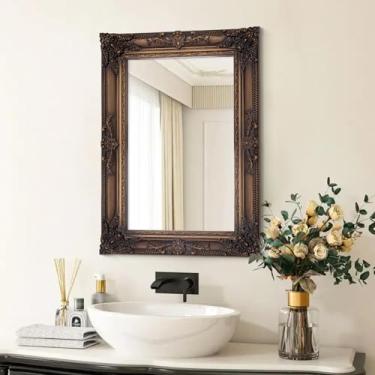 Imagem de Autdot Espelho de parede decorativo antigo, espelho vintage de 71 cm x 50 cm com moldura de madeira bronze ornamentada, espelhos decorativos de parede para entrada, sala de estar, banheiro