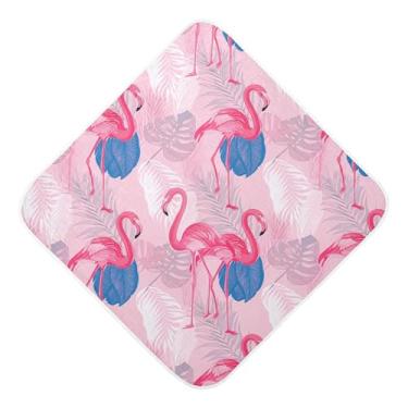 Imagem de Burbuja Toalha de banho para bebê Flamingos Tropical Leaves - Toalha com capuz de musselina macia e absorvente para recém-nascidos, 89 x 89 cm