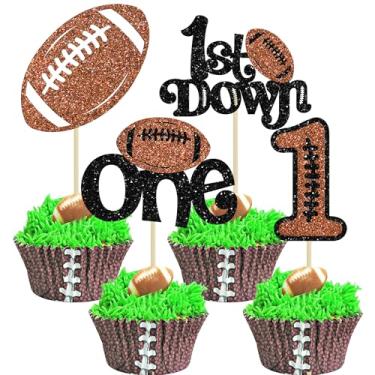 Imagem de Gyufise 24Pcs American Football 1st Birthday Cupcake Toppers Rugby 1st Touch Down Cupcake Picks Rugby One Cake Decorations for Baby Shower First Birthday Party Decorations Brown