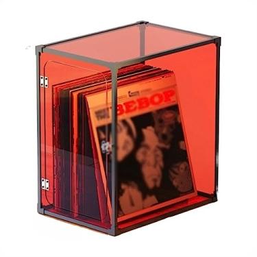 Imagem de Suporte para armazenamento de CDs Caixa de armazenamento discos vinil, caixa suporte LP com moldura liga alumínio, organizadora tampa vidro orgânico, fácil instalar(Red)