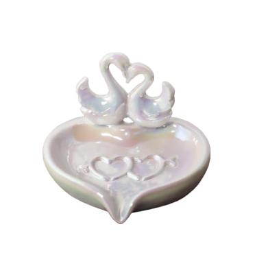 Imagem de Gaolinci Saboneteira de cerâmica em forma de coração de cisne, suporte de sabão para casa, decoração de casamento