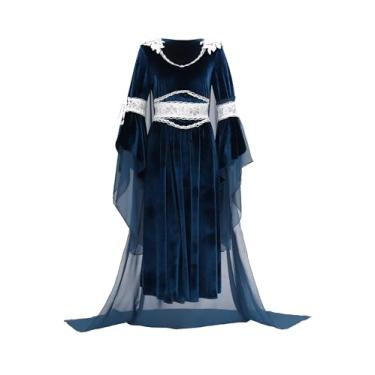 Imagem de ANINECT Vestido renascentista feminino fantasia de elfo cosplay fantasia medieval saia elfa Halloween Ren Fair, Azul, P