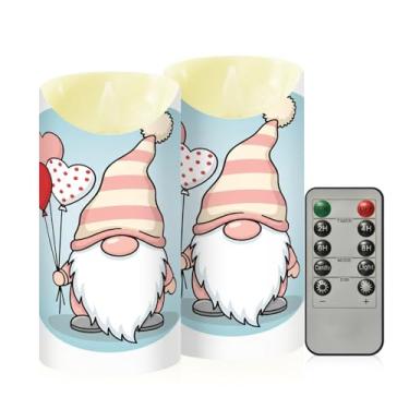 Imagem de Wassud Pacote com 2 velas de gnomo de dia dos namorados sem chama com controle remoto, velas realistas cintilantes com temporizador, velas decorativas para Natal, casamento, festa, decoração de casa