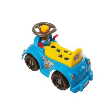 Imagem de Carrinho Andador Infantil com Volante e Buzina, Azul e Amarelo, Tema Cachorrinhos, Encaixe de Formas Geométricas, Rodas Largas