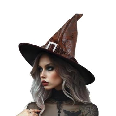 Imagem de ROC PARTY Chapéu de bruxa – Acessório de fantasia de Halloween de aba larga pontiaguda para mulheres, adolescentes, cosplay e festas de fantasia (marrom)