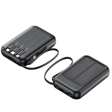 Imagem de Carregador solar com cabo embutido, carregador portátil de 20000 Mah, 4 portas USB, painel solar de carregamento para uso ao ar livre e em viagens, preto