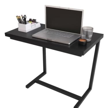 Imagem de Mesa apoio e suporte lateral notebook cama sofa em aço tampo madeira Preta e Mel, Economiza Espaço para Cama e Sofá(PRETA)