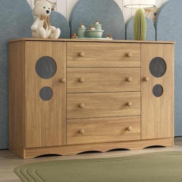 Imagem de Cômoda Infantil 125cm 2 Portas com Vidro e 4 Gavetas Sonho Multimóveis Mp4475 Madeirado
