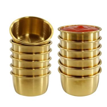 Imagem de 12 peças de copos dourados de aço inoxidável de 42,5 g - mini pires de ramekin, tigelas redondas para ketchup, molhos, casa, festa, restaurante e cozinha