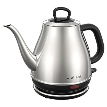 Imagem de Anfilank - Chaleira elétrica de pescoço de cisne de 1 litro de 1500 W, chaleira de água 100% de aço inoxidável sem BPA para derramar café e chá, caldeira de água com fecho automático e proteção