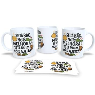 Imagem de Caneca de Cerâmica Branca com Frase Engraçada, Design Colorido com Ilustração de Mulher, Tema Café e Biscoitos (21077)