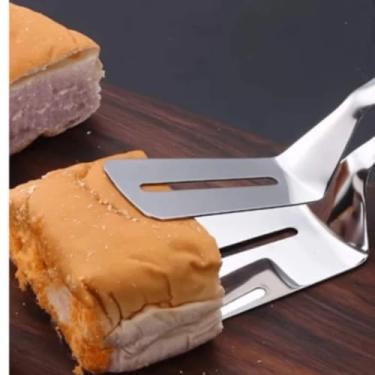 Imagem de Pinça Pegadora Dupla em Inox para Alimentos - Espátula de Cozinha Ideal para Churrasco Panqueca e Hamburguer (2 UNIDADE)