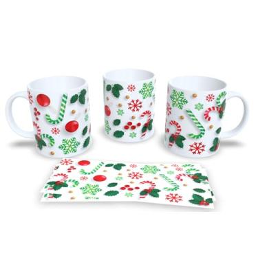 Imagem de Caneca de Cerâmica Tema Natal com Papai Noel na Chaminé, Azul com Flocos de Neve, 325ml (09)