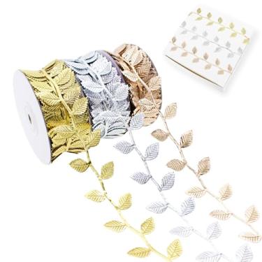 Imagem de Vignor Fita de folhas em rolo de tecido vinhas renda corda de acabamento para embrulho de presente de Natal, decoração de festa, artesanato faça você mesmo (60 metros de folhas grandes, pacote sortido