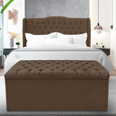 Imagem de Kit Cabeceira E Calçadeira Baú Dubai Queen 160 Cm - Veludo Marrom