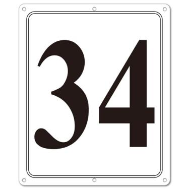 Imagem de i-CowFun Placa numerada de metal premium ao ar livre, refletiva 30,5 cm x 25,4 cm grandes placas numéricas de alumínio 34 para estacionamento, quadra de tênis, campo, armazém, corredor, edifício, doca