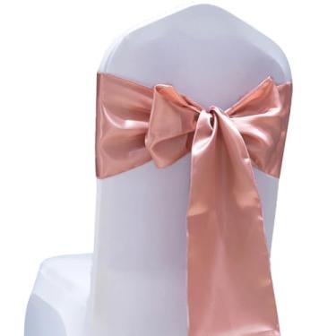 Imagem de SINSSOWL Pacote de 50 faixas de cetim para cadeira 17,78 x 274,32 cm para festa de casamento, banquete, restaurante, decoração de eventos, gravatas borboleta - ouro rosa dourado