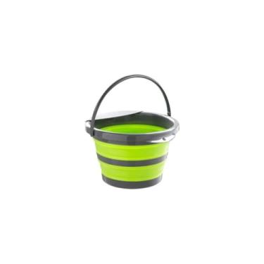 Imagem de Balde Dobrável Multiuso, 23 Litros, Plástico e TPR, Redondo, Cinza/Azul/Verde, com Alça Reforçada, 39x23cm