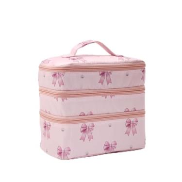 Imagem de Bolsa de maquiagem Millennium Style, bolsa de armazenamento de maquiagem com compartimento independente portátil de três camadas, fecho de zíper de grande capacidade para beleza e produtos de higiene