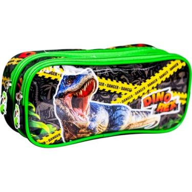 Imagem de Estojo Escolar KIT DinoRex – Retangular, Compartimento Duplo e Zíper Reforçado - Ideal para Canetas, Lapis e Material Escolar.