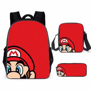 Imagem de Conjunto de mochilas Anime School Marios, 3 peças para estudantes, vermelho