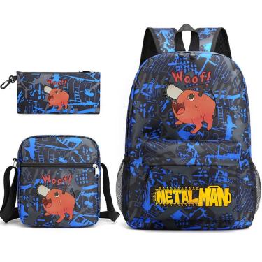 Imagem de Conjunto de mochilas, 3 peças, motosserras, bolsa escolar de anime Mans Pochita