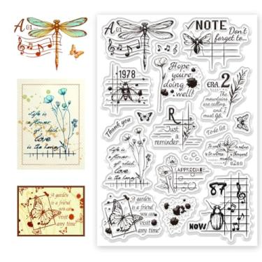 Imagem de 1 folha de carimbos transparentes de plástico PVC, carimbo de silicone personalizado com tema de planta, estampa de flor de borboleta de libélula, carimbos transparentes para fazer álbuns de fotos