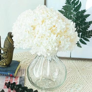 Imagem de Flores secas de hortênsia branca em vaso de vidro – flores artificiais em vaso para decoração de casa, mesa de centro de hortênsias para mesa de jantar, mesa de café, banheiro, prateleira e quarto