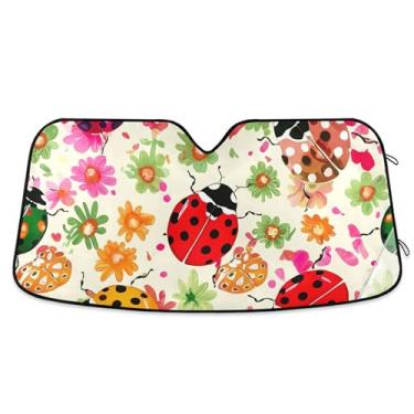 Imagem de Persiana personalizada colorida floral bege carro para-sol para-brisa dobrável universal carros persianas para janelas dianteiras automotivo floral S, 134.6 cm x 59.7 cm