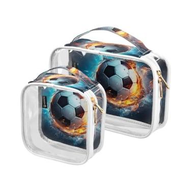 Imagem de GAIGEO Conjunto de bolsas de higiene pessoal transparentes com estampa de pata, bolsa de maquiagem de PVC, acessórios cosméticos de viagem, pacote com 2, Bola de futebol flutuante e coberta de água 5