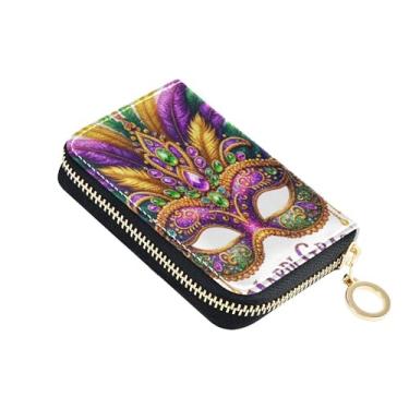 Imagem de GAIGEO Carteira feminina com zíper para cartão de crédito, bloqueio de RFID, pequena bolsa de moedas com zíper e máscara de carnaval