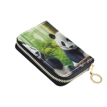 Imagem de Carteiras femininas fofas de urso panda com zíper ao redor do porta-cartão de crédito com bloqueio de RFID carteira masculina de couro com bolso para moedas