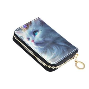 Imagem de Carteiras femininas com coroa de gato branco princesa pequena com bloqueio de RFID, porta-cartões de crédito, carteira divertida de viagem com bolso para moedas