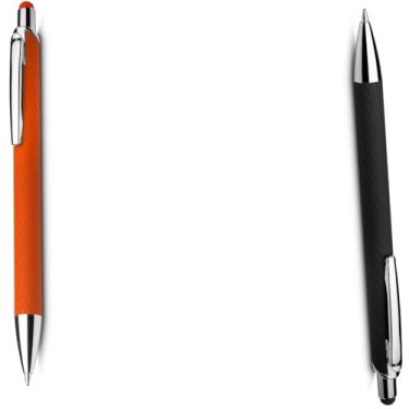 Imagem de Caneta Esferográfica Executiva em Alumínio Reciclável, Escrita Azul, Ponta Touch, Corpo Cilíndrico, Acabamento Fosco, Refil Parker, 14cm (Laranja e Preto)