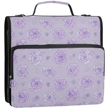 Imagem de Organizador de fichário de rosas em estilo pastel macio com zíper de 3,5 cm, 3 anéis, bolsa de fichários escolares resistentes com alça de ombro, portfólio e estojo, suporte para pasta de anel 34,5 x