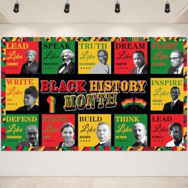 Imagem de Decoração de banner de fundo do mês da história negra 188 x 109 cm festival afro-americano decoração de festa para sala de aula quadro de avisos adereços de cabine de fotos decoração de parede interna