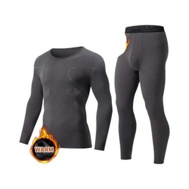 Imagem de Conjunto De Roupa Térmica Masculina De 2 Peças, Gola Redonda, Cor Sóli