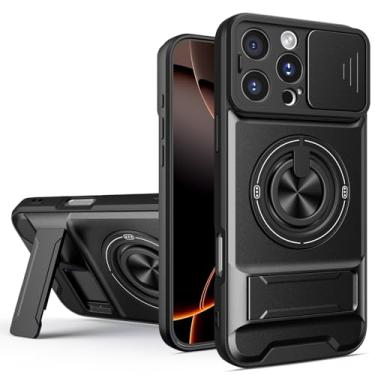 Imagem de SORAKA Capa para iPhone 16 Pro Max com suporte,proteção de lente com janela e capa dupla de PC e TPU compatível com suporte magnético para carro
