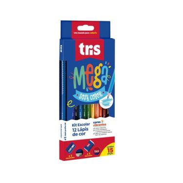 Imagem de Lápis De Cor Tris Triangular Mega Soft Color 12 Cores Kit 15 Peças Ref