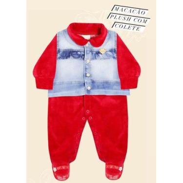Imagem de Kit Luxo Macacão Plush + Colete Jeans Bebê Menina Ref. 23128 - Katita 