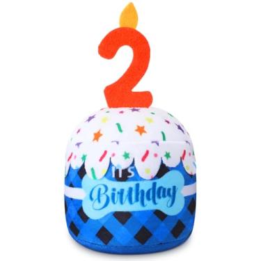 Imagem de Dansydaisy Acessórios de brinquedo de bolo de 2º aniversário para meninas e meninos, brinquedo de pelúcia estridente de grade azul para decoração de festa de aniversário para cães grandes, médios e
