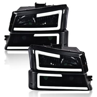 Imagem de CNNELL Conjunto de faróis LED DRL compatível com Chevy Silverado Avalanche 2003-2007 1500 2500 3500 e HD lado do motorista e passageiro, lente fumê preta refletor transparente