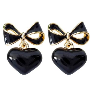 Imagem de Navachi Brincos femininos elegantes de esmalte colorido com laço banhado a ouro 18 k, Metal, Sem zircão