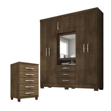 Imagem de Guarda Roupa Casal Imperial Com Cômoda Cannes 5 Gavetas Malbec - Incor