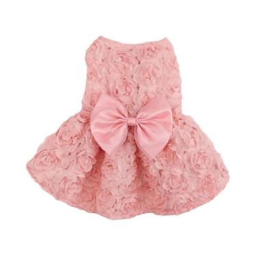 Imagem de Vestido De Princesa Para Cachorro Com Flores Bordadas Em Rosa, Laço, V